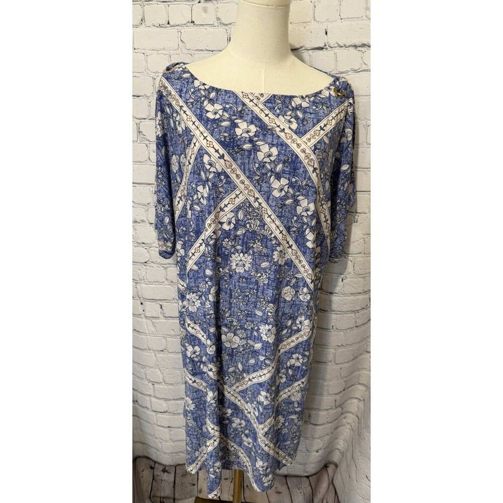 Tommy Hilfiger Cold Shoulder Grommet Navy &  White Floral Dress Size 18W